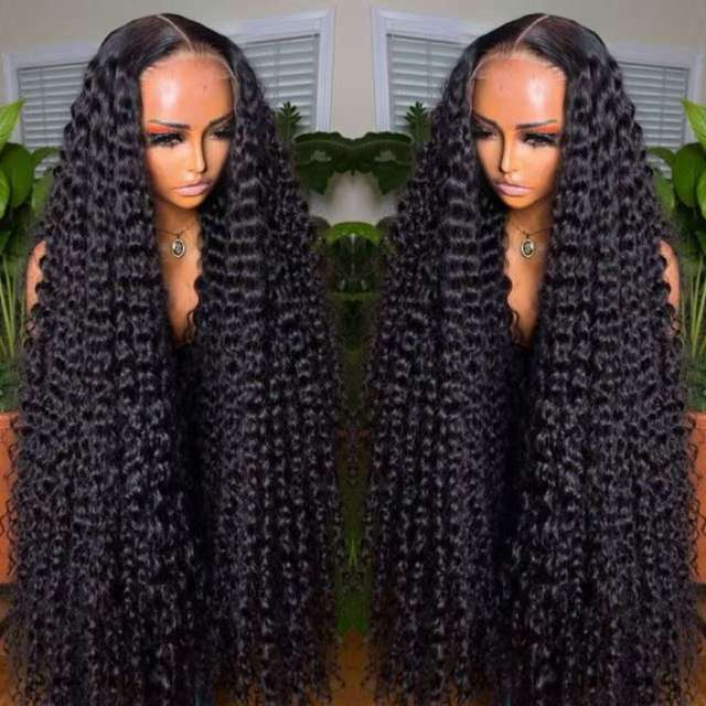 Glueless 13x4 HD Transparent Lace Front Cuticle Aligned Deep Wave Curly Wigs,Raw Unprocessed Brazilian Hair Human Hair Wigs