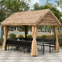 Pavillon d'extérieur Source Factory avec toit en chaume et structure en acier, imperméable en PE, idéal pour les fêtes de jardin, le camping et les événements sociaux