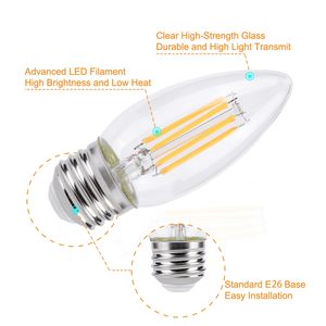 4 упаковки E26 канделябры светодиодные лампочки 4 Вт (эквивалент 40 Вт) светодиодные люстры лампочки 2700K теплый белый Потолочный вентилятор лампы - Product Image 2