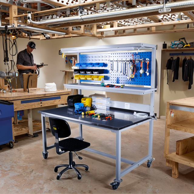 Stainless Steel Computer Repair Workbench Removable with Wheels and Hanging Board ESD Assembly Line Portable Workbench Drawers