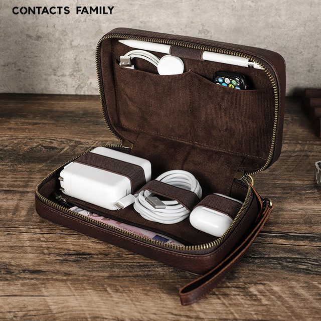 Customized Leather Travel Pouch Storage Bag Tablet Electronics Cable Accessories Organizer Digital Products Cable Charger Cases