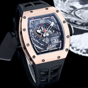 Reloj mecánico automático para hombre con tourbillon en forma de tonneau, esqueletizado, con correa de caucho negra 30-01 - Product Image 4