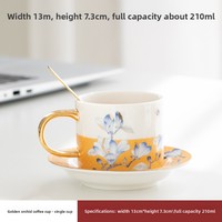 Ensemble tasse et soucoupe en porcelaine fine avec anse dorée, motif floral Magnolia, tasse à café ou à thé avec cuillère pour le thé de l'après-midi