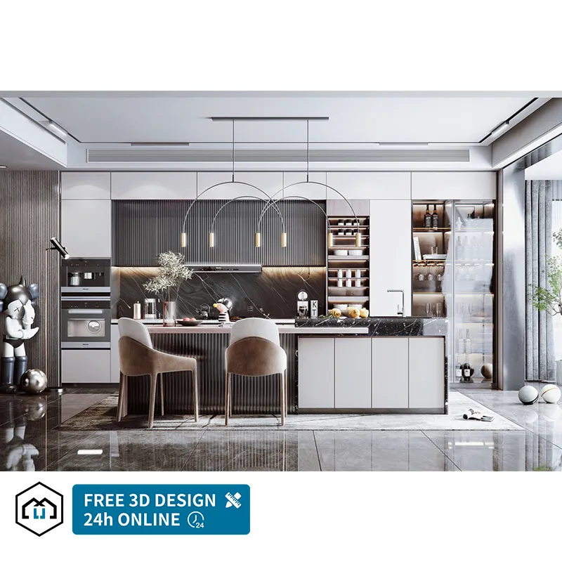 One-stop Design Services Luxury Wood unit Kitchen Cabinets Set Automatic Acrylic Kitchen Furniture european style