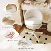 Chaise de bureau ergonomique pivotante en velours moderne avec support de posture, chaise de travail confortable à roulettes, base blanche, rembourrage doux et moelleux