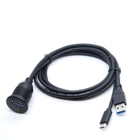 Adaptador de Doble Puerto USB para Montaje Empotrado en el Tablero del Automóvil, Panel de Control con Doble Puerto USB 3.0, Macho a Hembra, Tipo C, Cables de Carga para Montaje en Panel