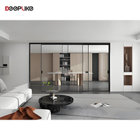 Porte coulissante à quatre panneaux ultra-mince, adaptée à l'intérieur, système parfait, porte de séparation en verre en alliage d'aluminium