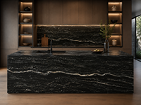 Dalles de quartzite noir ciel pour plans de travail de cuisine, pavés extérieurs, murs de salle de bain, tables basses, escaliers et grands panneaux muraux