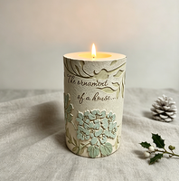 Support de bougie pilier en résine texturée rétro avec gravure de citation d'hortensia en relief, élégante décoration d'intérieur, porte-bougie chauffe-plat