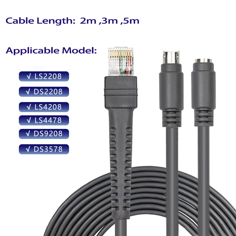 Clavier ODM OEM 2M PS2 vers câble CBA-K01-S07PAR RJ50 RJ45 POS de escaner de codigo de barras pour symbole LS2208 LS4208 LS3408