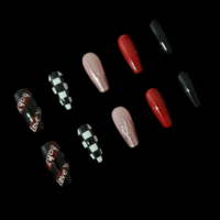 Ongles à presser Y2K audacieux motif échiquier « Baby Love You », faits main et peints à la main, écologiques, réutilisables, application facile, à coller