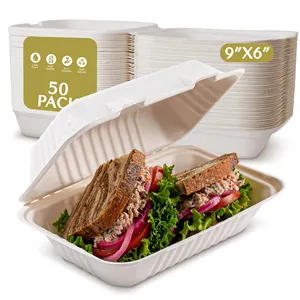 Eco-friendly Degradável Melhor Venda Biodegradável Bagasse Clamshell Box Placa descartável takeaway Recipiente De Alimento De Cana De Açúcar