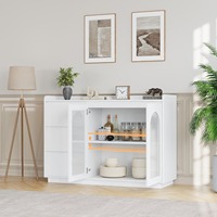 Buffet moderne avec portes en verre, éclairage LED, 3 tiroirs, meuble de rangement pour bar à café, salle à manger, cuisine