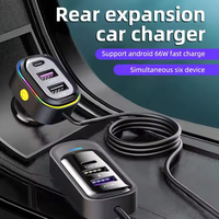 Cargador de Coche Universal de 66W con 6 Puertos USB C de Carga Rápida, Adaptador de Corriente con 6 Puertos QC 3.0 PD Tipo C, Fuente de Alimentación de 5V 3A 3.1A