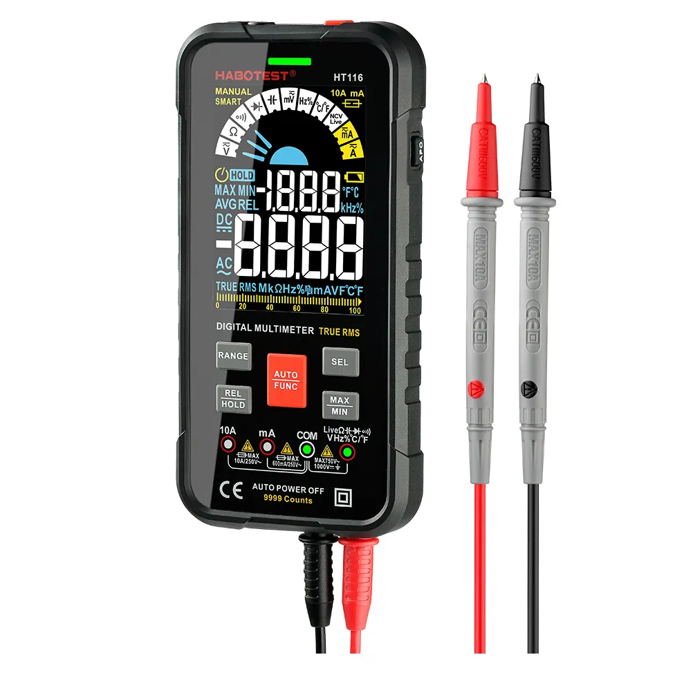 Portable Smart Digital Multimeter 9999 Counts HABOTEST HT116 Phone Type with Live Test NCV 99.99mF Capacitance with Flashlight
