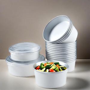 Tazón Redondo Desechable de Papel para Llevar, Tazón de Sopa Grueso de Papel de Aluminio, Tazón de Ensalada Blanco, Cajas de Papel con Tapa - Product Image 2