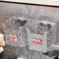 Caja de almacenamiento de toallas faciales desechables, estante montado en la pared, almacenamiento transparente para artículos de tocador