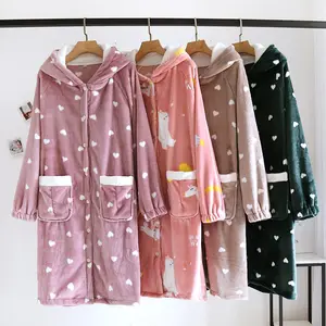 Herfst En Winter Pyjama Vrouwen Nachtjapon Verdikte Warme Badjas Flanellen Thuis Kleding Medium Lange