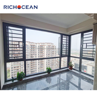 Ventanas Abatibles de Aluminio con Doble Vidrio para Exteriores, Marca RICHOCEAN, a Bajo Precio, con Barandilla de Seguridad y Malla
