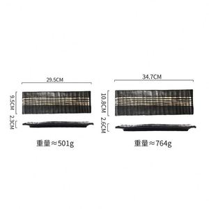 <b>Ceramic</b> Glazed Rectangular <b>Plate</b> 14 Inch Long Sushi Simple Black <b>Plate</b> Restaurant <b>Ceramic</b> Serving <b>Plate</b> Dinner Tray Japanese - Product Image 2