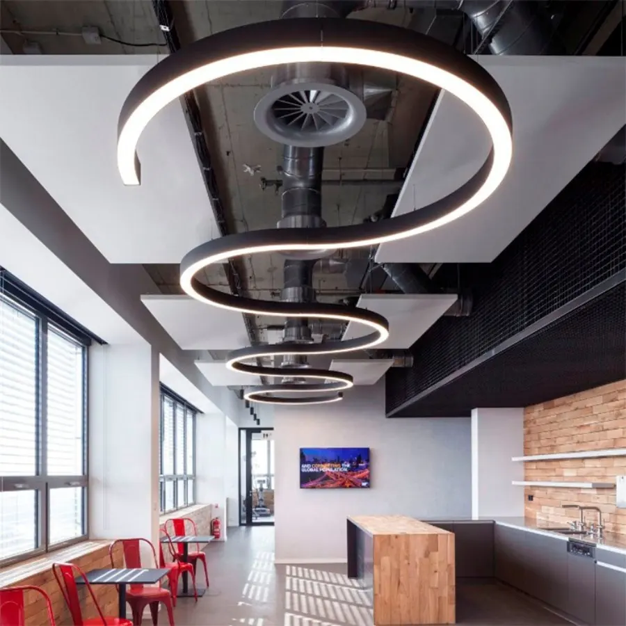 New Modern Restaurant Indoor Kitchen Linear Curve Aluminum Led Chandelier Pendant Hanging Light