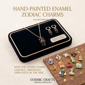 Charme du zodiaque pour enfants peint à la main |   Pendentif Horoscope en Acier Inoxydable Plaqué Or PVD 18K avec Émail pour la Fabrication de Bijoux |   Imperméable - Product Image 1