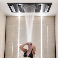 Robinet de douche thermostatique pour salle de bain avec douche pluie LED encastrée au plafond de 47,24*19,69 pouces et haut-parleur musical pour douche de bain