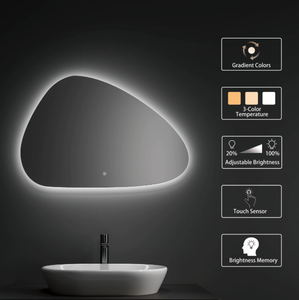 Miroir rétroéclairé d'hôtel sans cadre en forme de goutte d'eau tactile à capteur intelligent avec lumière LED miroir de salle de bain irrégulier - Product Image 3