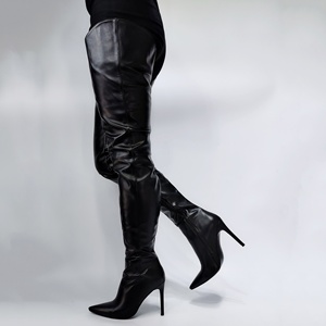 รองเท้าบูทหุ้มข้อสูงแบบเรียบง่าย ไซส์ใหญ่พิเศษ 47 สำหรับผู้หญิง ปลายแหลม มีซิปด้านข้าง ส้นบาง รองเท้าบูทสูงถึงต้นขา - Product Image 4