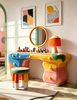 Table de maquillage incurvée créative d'art moderne - Table de toilette colorée de luxe haut de gamme avec tiroirs