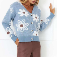 Cardigan en tricot décontracté personnalisé pour femme, style rétro, imprimé floral polyvalent