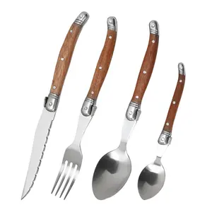 4/6Pcs Westerse Bestek Set Roestvrij Staal Bestek Palissander Handvat Diner Mes Vork Lepel Sliver Servies