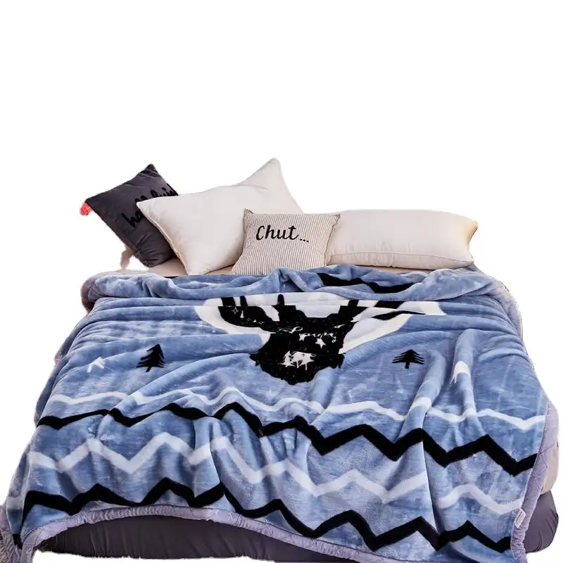 2021 Hersteller Lieferant Tröster Luxus Design 2 Schichten verdicktes Bett warm Raschel Nerz Decke für den Winter