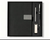 Coffret Cadeau Carnet A5 Rigide en Cuir PU avec Stylo Métallique Cousu, Recharges Supplémentaires, Clé USB et Logo Personnalisé – Kit de Papeterie d'Entreprise