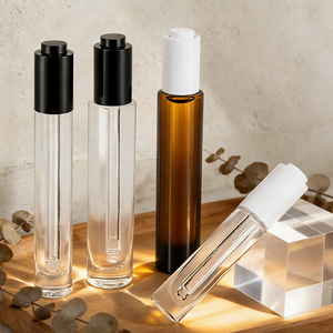 Flacons compte-gouttes en verre cylindriques vides de 15 ml/10 ml/5 ml, compte-gouttes à pression pour huile essentielle, sérum, soin de la peau, emballage cosmétique, décalcomanie - Product Image 1