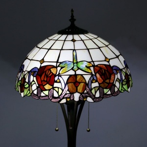 LongHuiJing 16Inch Tiffany Traditional Adjustable Height Turkey Pendant Light Vintage American Stained Glass <b>Red</b> Rose Pattern - Product Image 2
