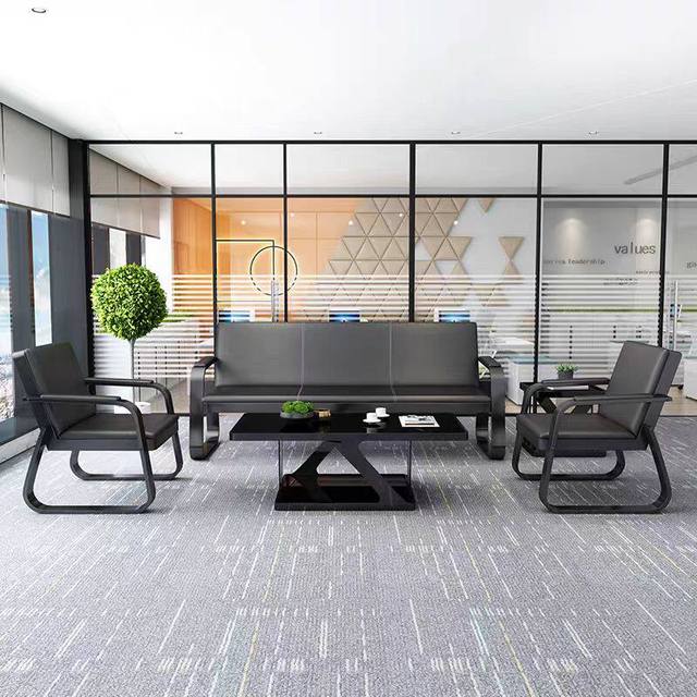 Modern Leather Three Seat Sectional Office Sofa Coffee Table Set High-Density Sponge for Home Office Living Room Commercial
