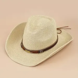 Schlussverkauf retro handgewebte gewebte atmungsaktive Strohhüte Jazz-Top-Hüte Frühjahr und Sommer Sonnenbeschirrung westliche Cowboy-Hüte