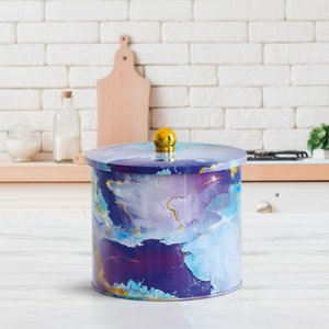 1.7L Knob Handle round Metal Canister 140x125mm Food <b>Storage</b> <b>Container</b> with Pink and Gold Marble Texture Ø140x125mm - Product Image 3