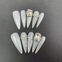 Uñas portátiles hechas a mano puras con destello de ojo de gato de diamante grande de Punta larga, venta al por mayor de fábrica reutilizable de alta calidad