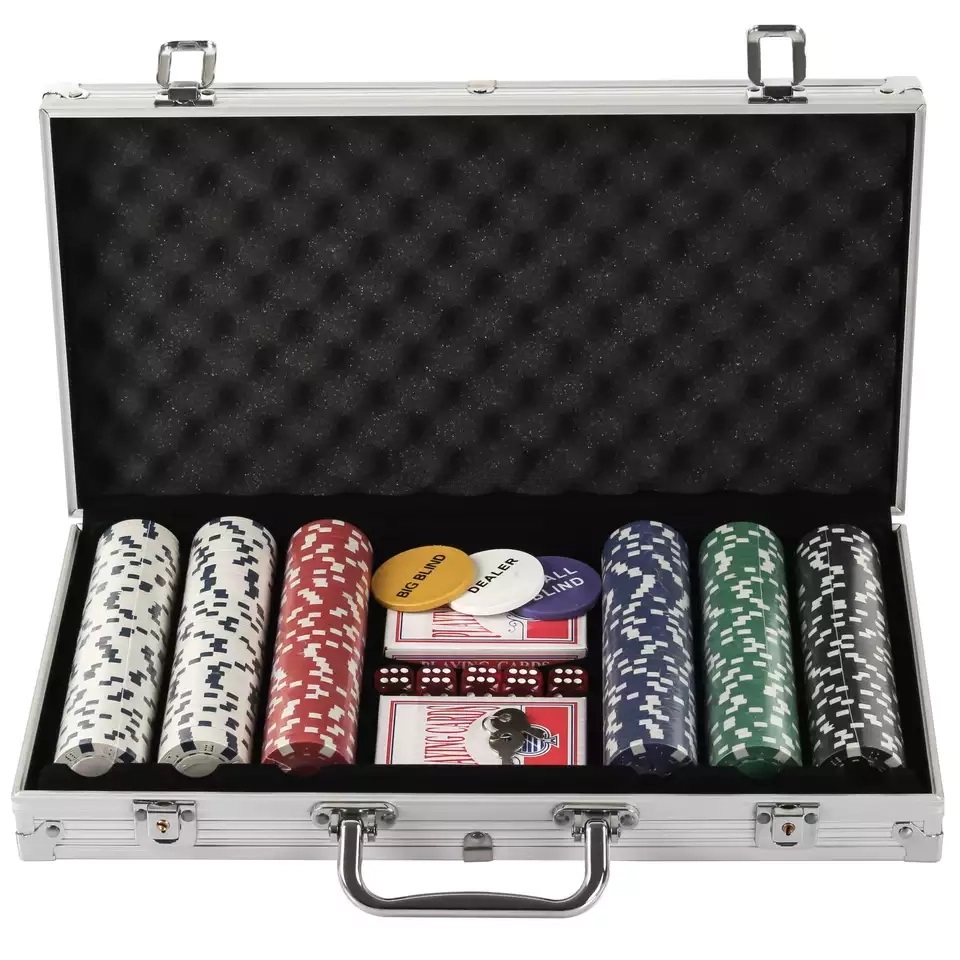 Set Poker portabel kasino dengan kotak kayu koper Game Chip Poker perjalanan mewah dengan Chip 200/300/500/1000