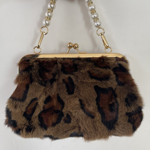 Elegante <span class=keywords><strong>Borsa</strong></span> Clutch in Vera Pelliccia di Volpe <span class=keywords><strong>con</strong></span> Manico in Perle, Lussuosa Pochette da Sera - Product Image 4