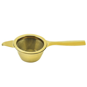 Colino per setaccio da tè a <span class=keywords><strong>rete</strong></span> Fine in acciaio inossidabile dorato <span class=keywords><strong>con</strong></span> manico lungo a goccia - Product Image 3