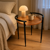 Table console minimaliste ronde en bois grainé style farmhouse avec pieds en métal robustes, table d'appoint d'angle pour canapé d'intérieur