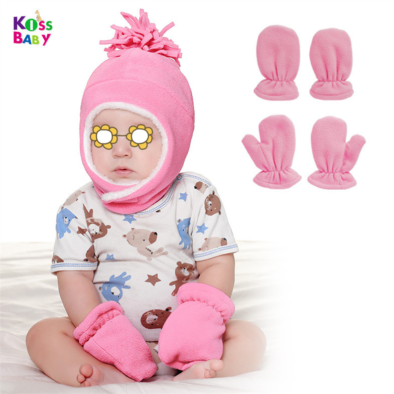 Лидер продаж, теплые флисовые шапки и перчатки с подкладкой из шерпы для маленьких девочек и детей, комплект летчика, милые зимние шапки для малышей