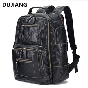 Mochila de Cuero Genuino para Hombre Dujiang, Gran Capacidad 20-35L, Bolsa de Viaje para Portátil, Estilo Retro, Color Sólido - Product Image 1