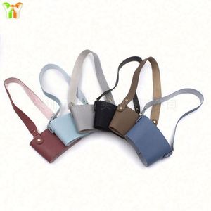 Porte-gobelets pliable à trois couches en cuir PU réutilisable avec sangle de transport, porte-boissons portable pour café froid/chaud, eau, utilisation en cuisine - Product Image 5