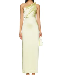 Custom New Design Elegant 1 Shoulder Sleeveless Casual Maxi Satin Dress For Women