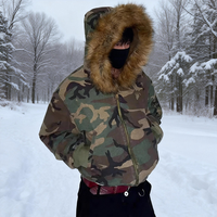 Veste bomber réversible en fausse fourrure à fermeture éclair sur le devant, style vintage, lavée, camouflage, streetwear d'hiver, de haute qualité, personnalisée, pour hommes
