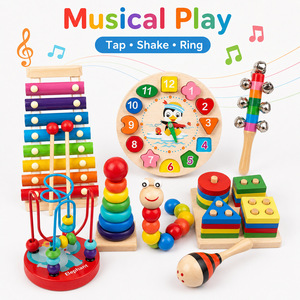 Giocattoli <span class=keywords><strong>Montessori</strong></span> per la prima infanzia: Carillon in legno con perline, orologio, tamburi e set di percussioni con 8 scale - Giocattolo educativo - Product Image 2